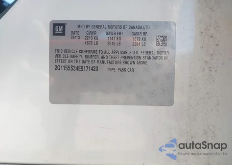 2014 Chevrolet Impala 2Lz из США, поврежденный, VIN 2G1155S34E9171429